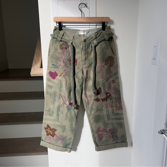 NWT Free People We The Free Electric Sands Embroidered Pants in Green - Picture 3 of 10